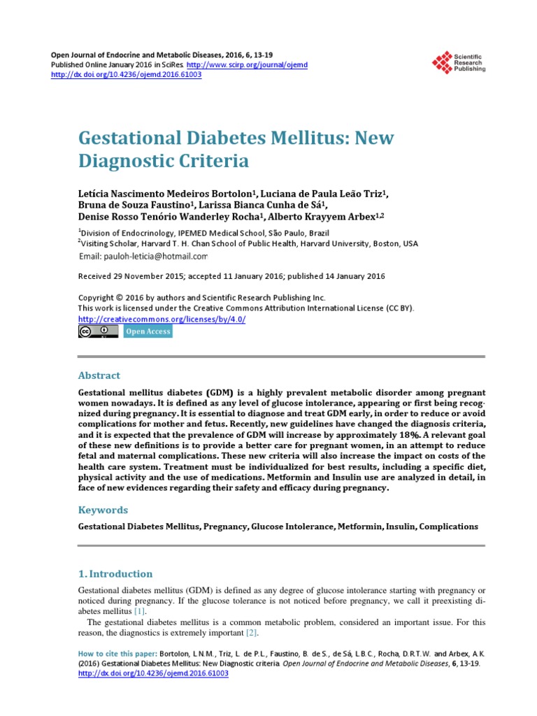 Gestational Diabetes Mellitus: New Diagnostic Criteria | PDF ...