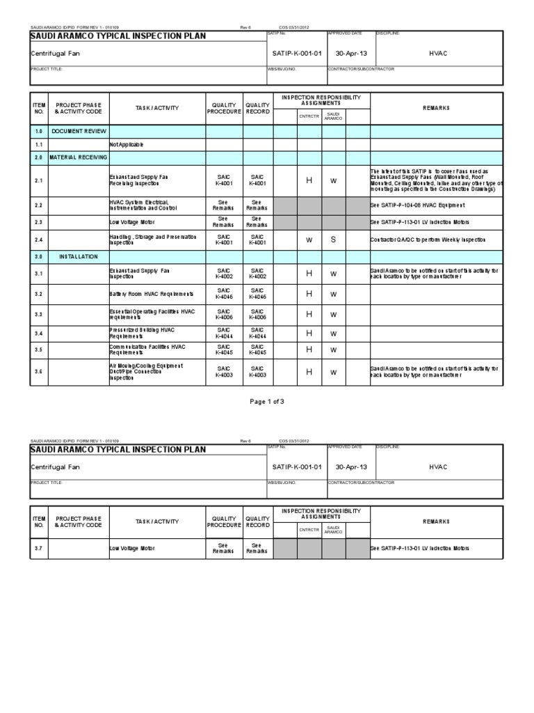 HVAC Inspection Plan for Centrifugal Fans | PDF | Hvac | Building ...