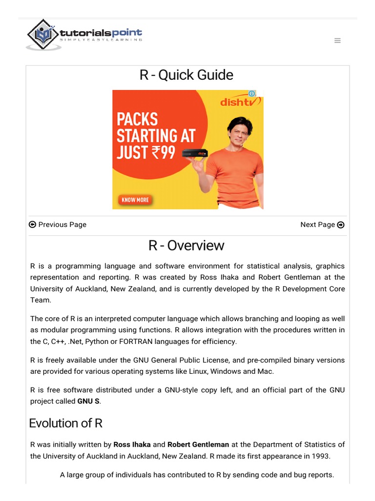 R Quick Guide | PDF | R (Programming Language) | Control Flow