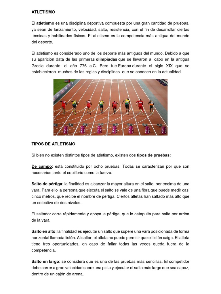 Tipos de Atletismo y Sus Pruebas | PDF | Deporte del atletismo ...