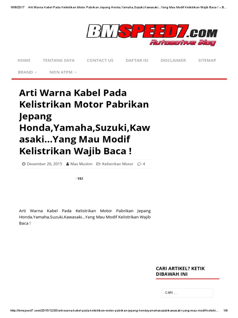 Arti Warna Kabel Pada Kelistrikan Motor Pabrikan Jepang Honda