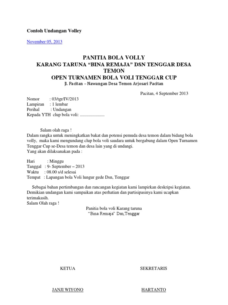 Contoh Undangan Volley Docx