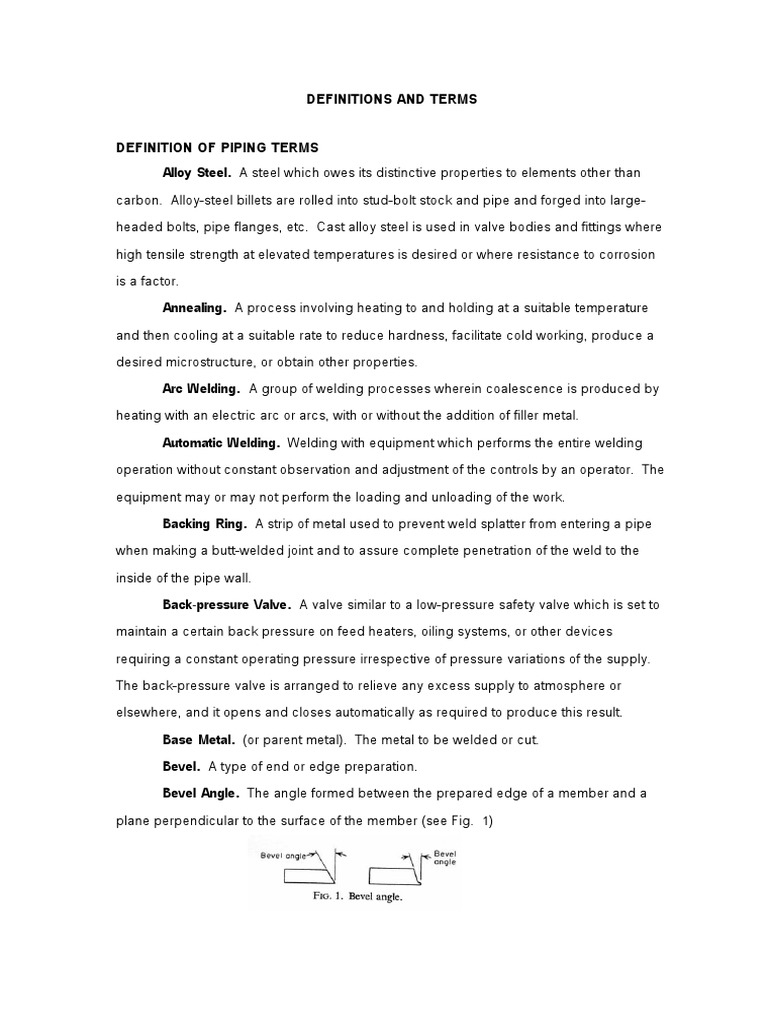 Definition and Terms OF Piping PDF Welding Construction
