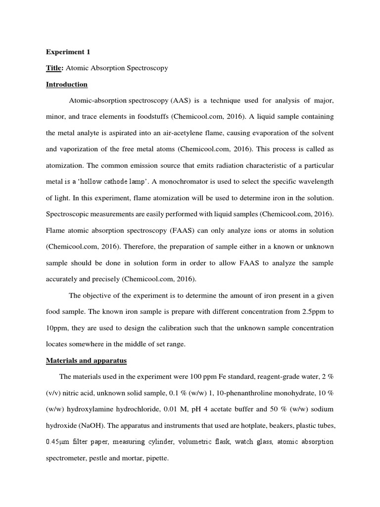 Lab Report (Atomic Absorption Spectroscopy) | PDF | Atomic Absorption