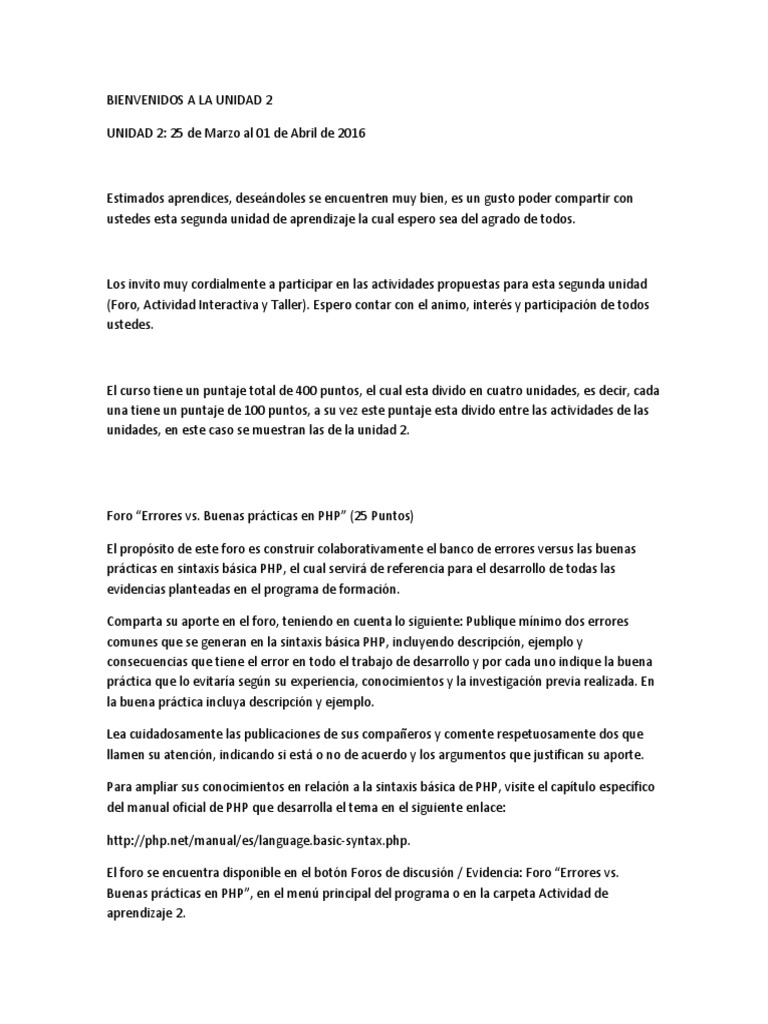 Actividades Unidad 2: PHP y Arreglos | PDF | Programación de ...