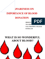 An Awareness On Importance of Blood Donation: Presented By, Teacher Trainees N.S.S. Training College Pandalam