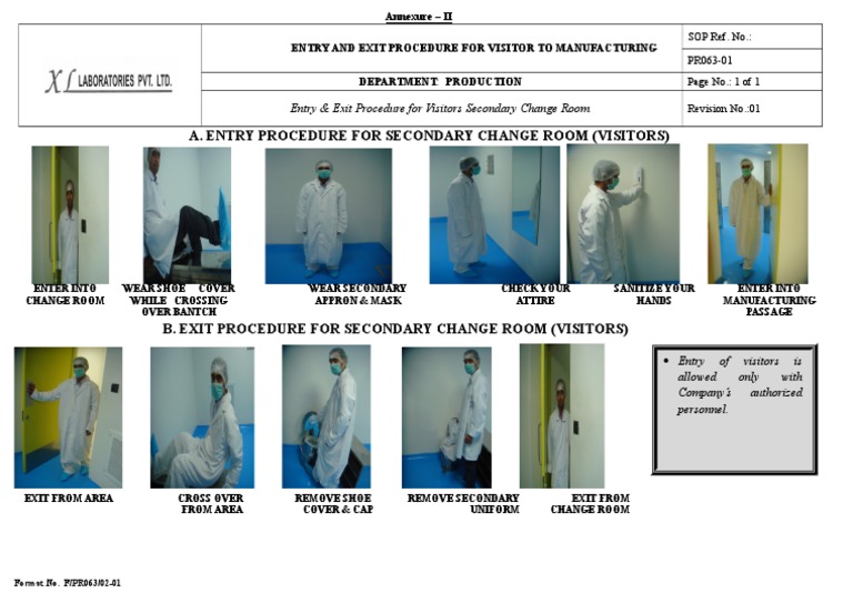 Entry and exit procedures for visitors to pharmaceutical manufacturing ...
