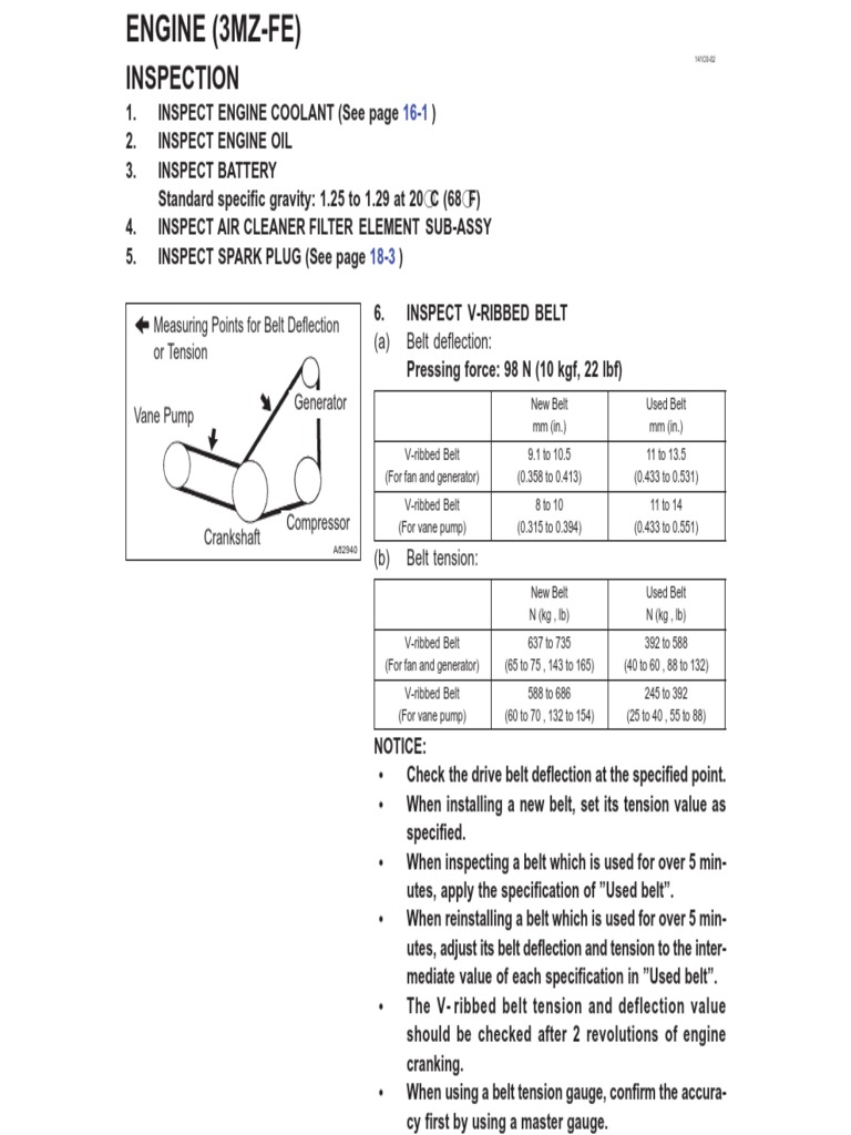 3MZFE Engine Belt Tension Specifications PDF Engine Technology
