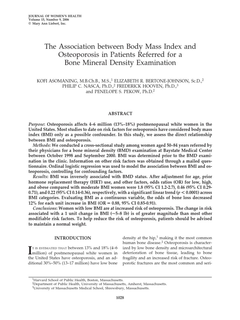 The Association Between Body Mass Index and Osteoporosis in Patients Referred For A Bone Mineral