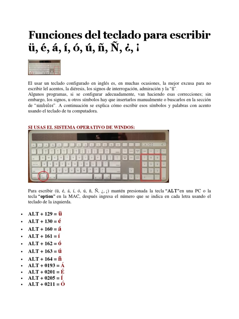 Funciones Del Teclado en Ingles