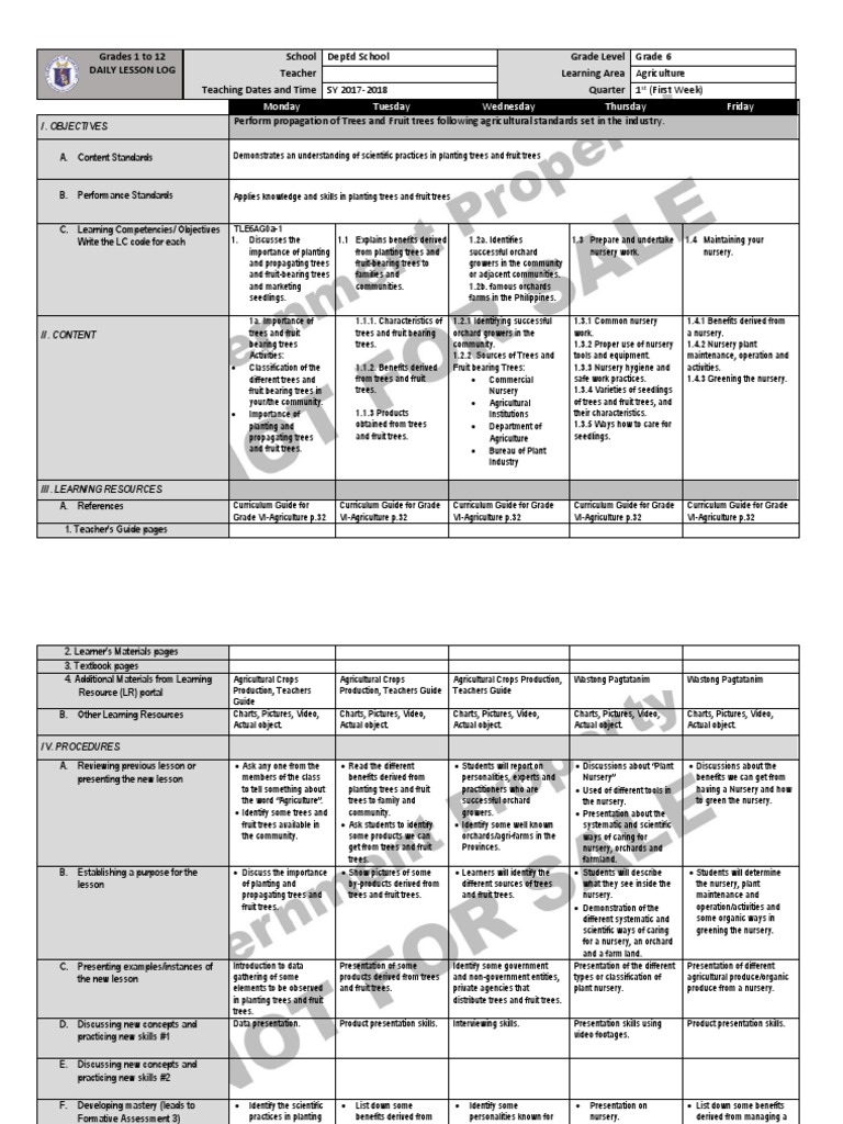 DLL Agriculture PDF Plant Nursery Curriculum