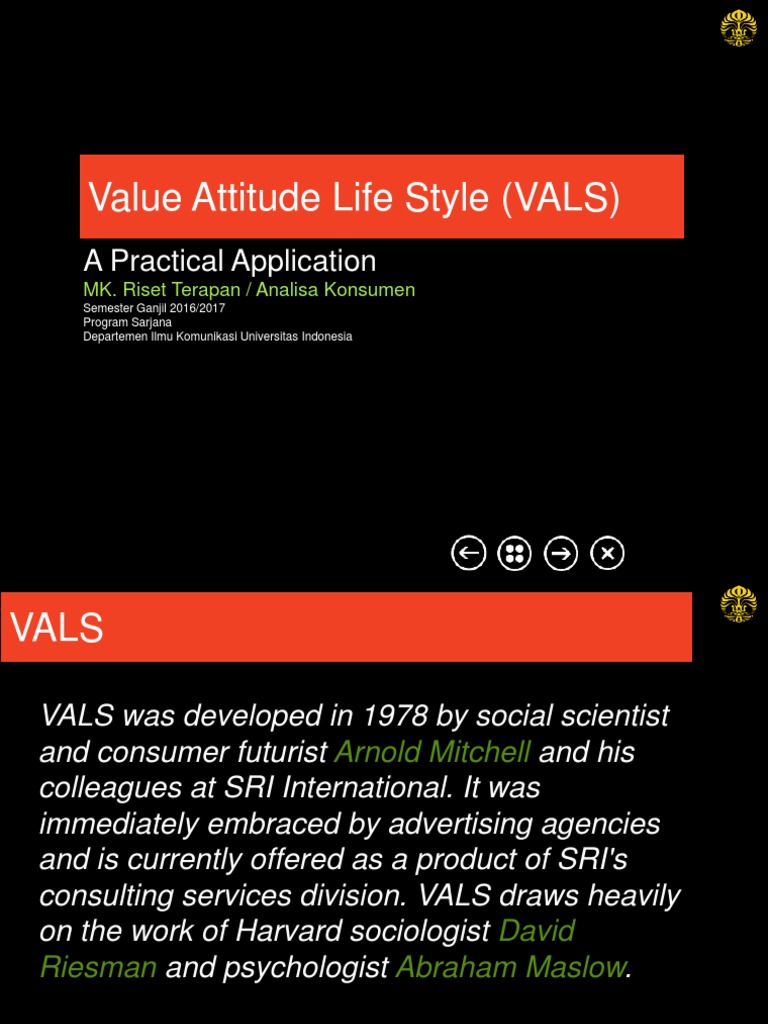 Value Attitude Lifestyle (VALS) | PDF | Consumer Behaviour | Motivation