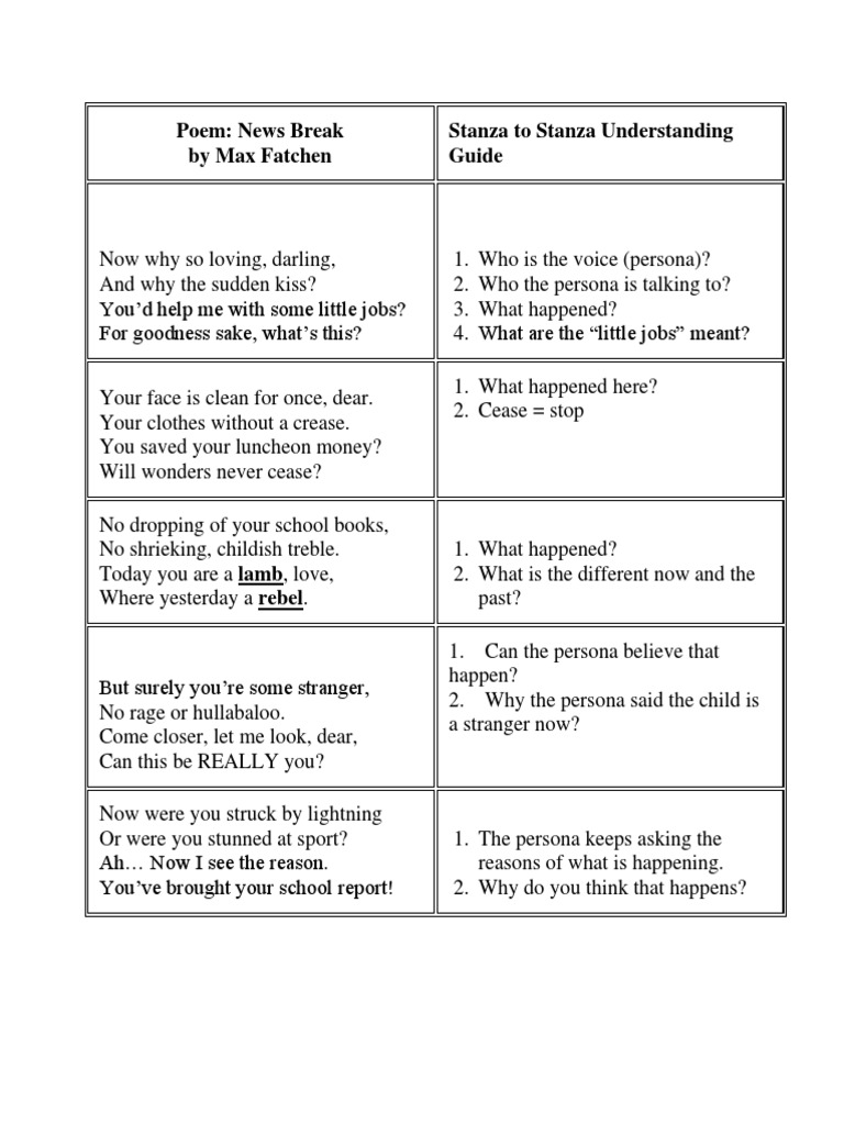 Form 1 Poem News Break PDF