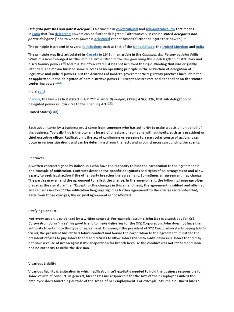 Delegata Potestas Non Potest Delegari Pdf Civil Law Legal System Public Law