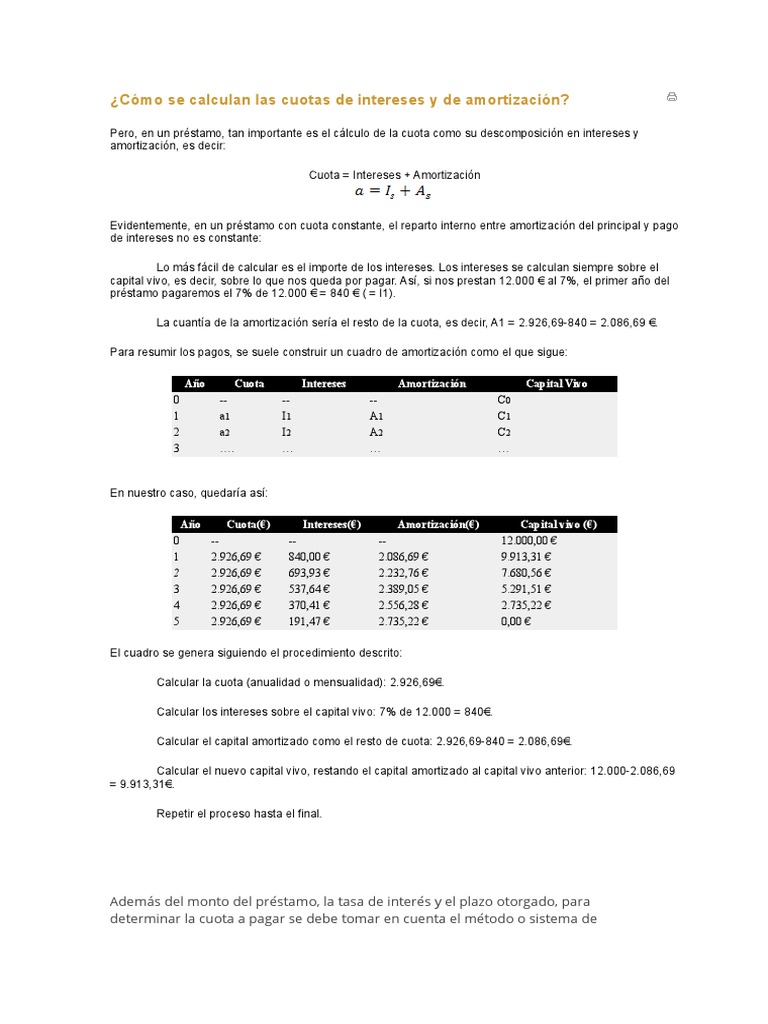 Cómo Se Calculan Las Cuotas De Intereses Y De Amortización Pdf