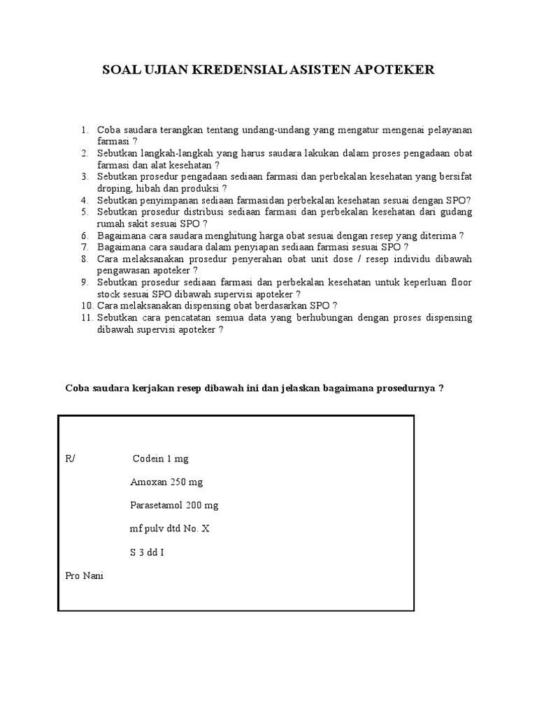 Soal Ujian Kredensial Asisten Apoteker Soal Ujian Kredensial Asisten Apoteker