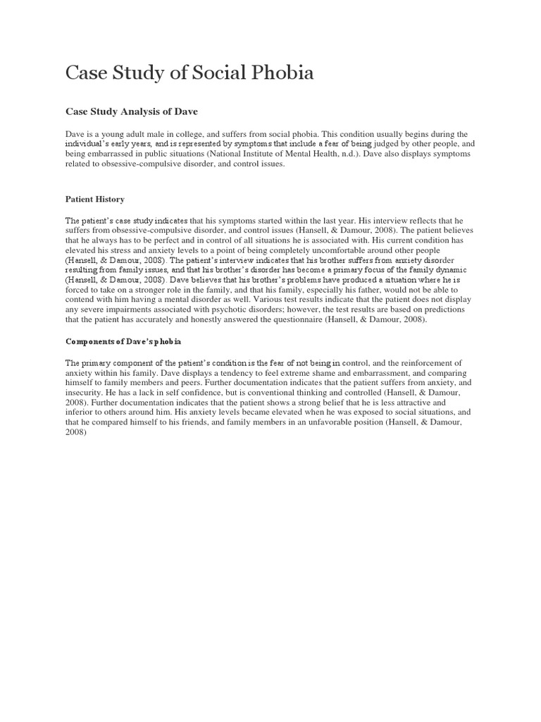 social phobia case study pdf