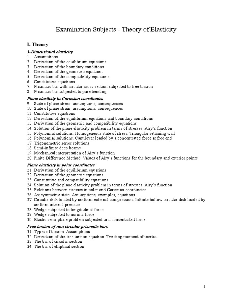 Theory of Elasticity Examination Guide | PDF | Stress (Mechanics ...