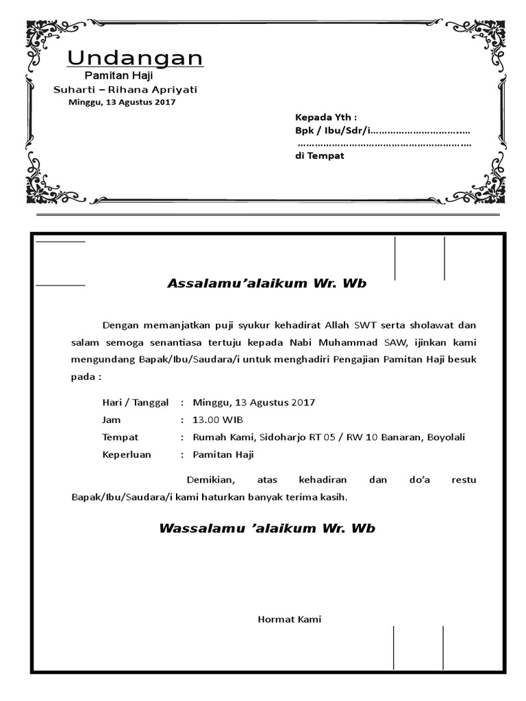 Undangan Assalamualaikum Wr Wb