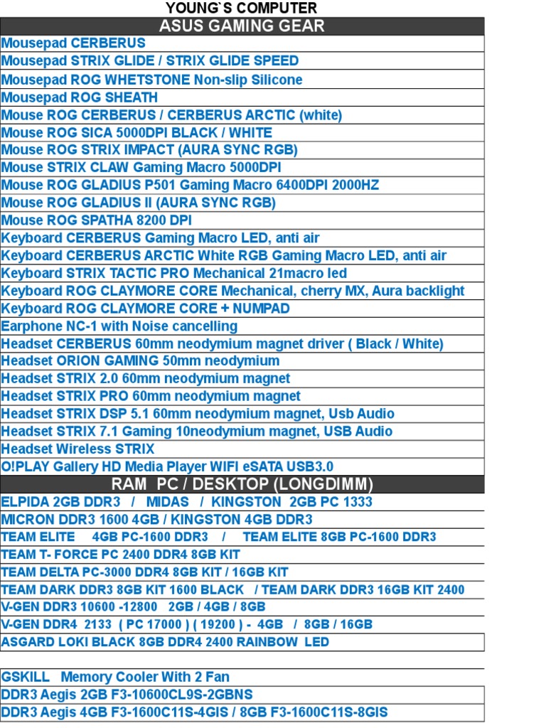 Youngs 17 Price List Office Equipment Computer Engineering