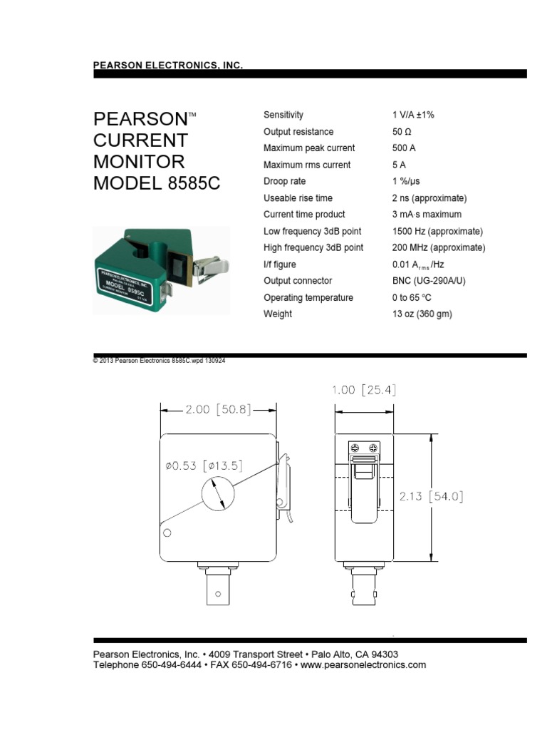 Pearson Current Monitor MODEL 8585C PDF