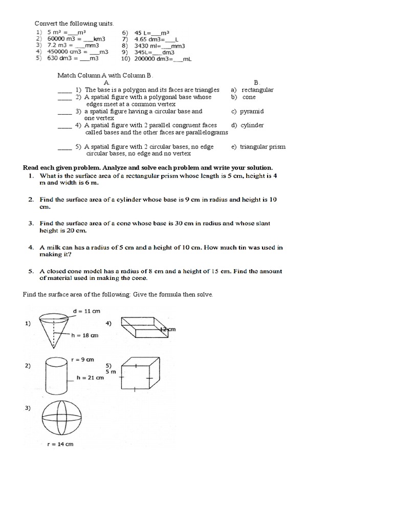 Surface Area | PDF