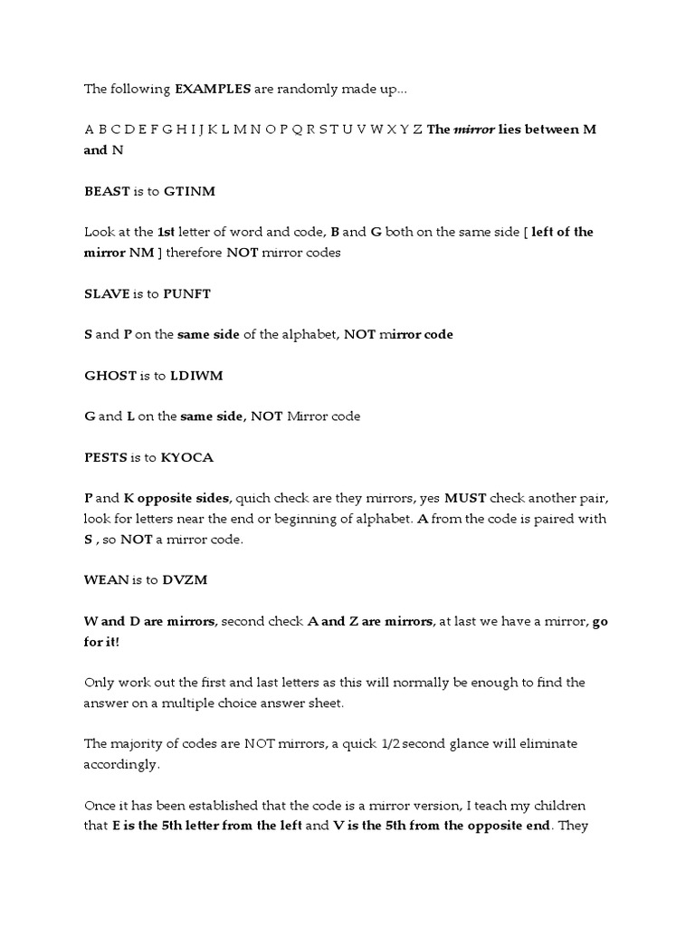Alphabet Codes Mirror Codes | PDF | Alphabet | Word