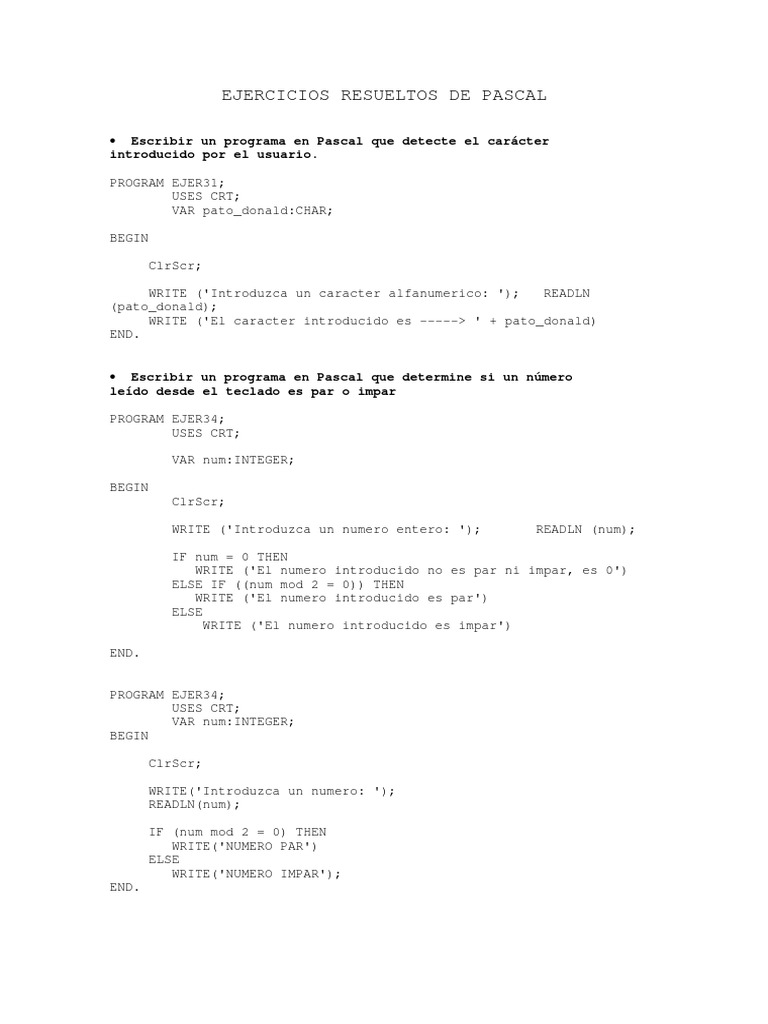 Ejercicios Pascal PDF | PDF