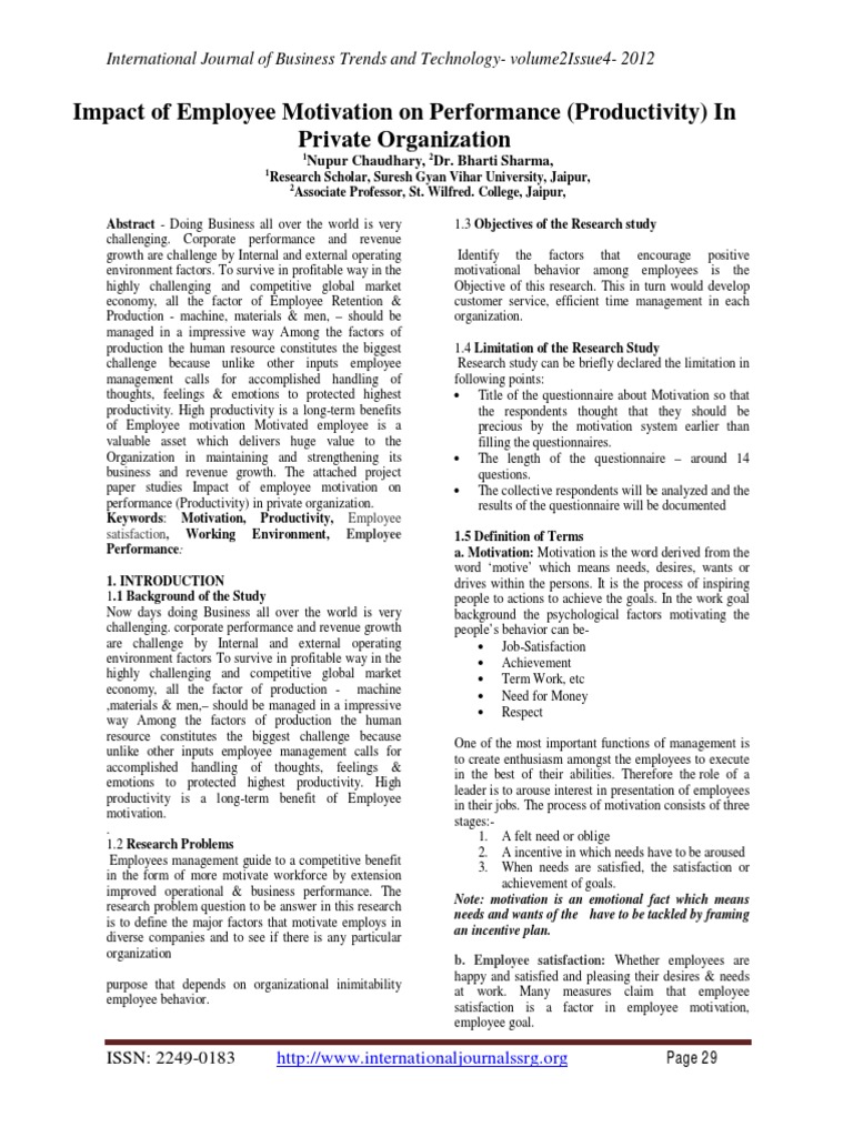 Employee Motivation's Impact on Productivity | PDF | Motivation ...