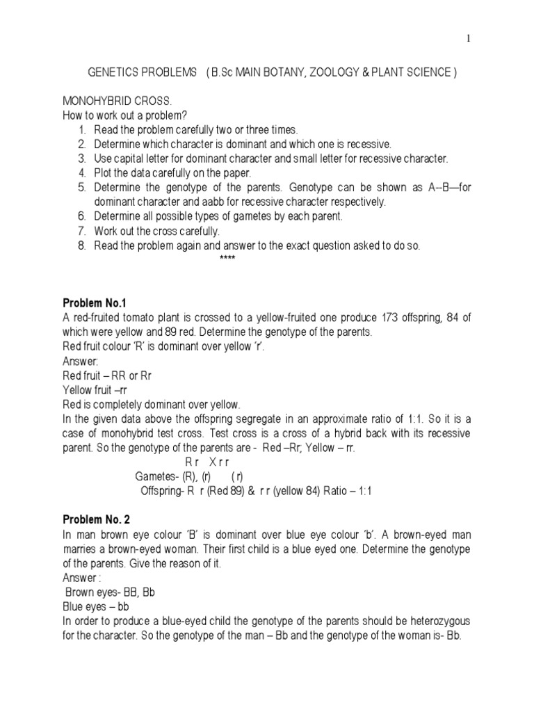Genetics Problems With Answers PDF | PDF | Dominance (Genetics) | Genotype