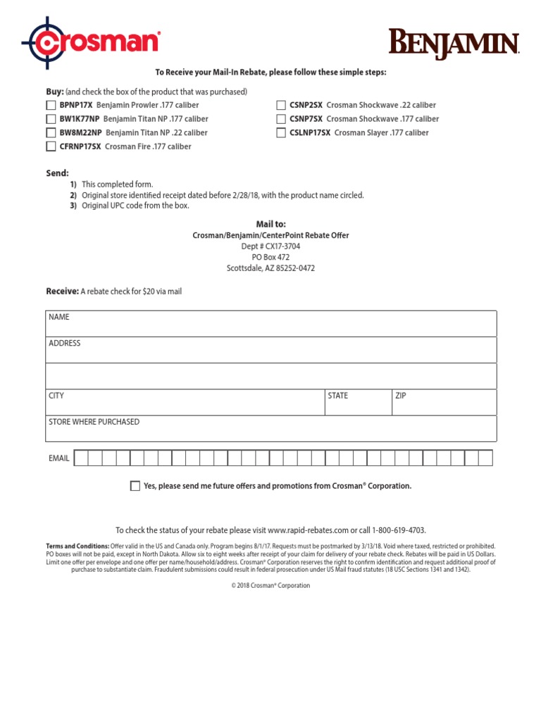 Crosman Rebate Form 20