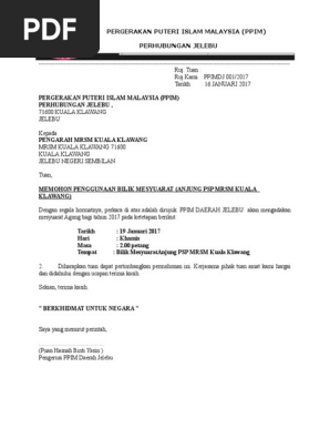 Surat Kebenaran Guna Bilik Mesyuarat Pdf