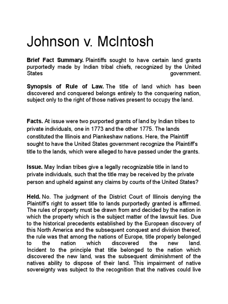 Johnson V. Mcintosh PDF Lawsuit Public Law