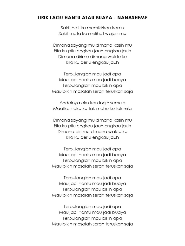 Lirik Lagu Hantu Atau Buaya Pdf