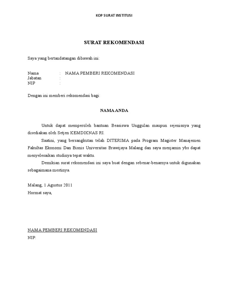 Download 84+ Contoh Surat Surat Rekomendasi Terbaru Gratis