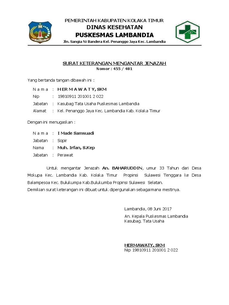 Surat Keterangan Mengantar Jenazah Pdf