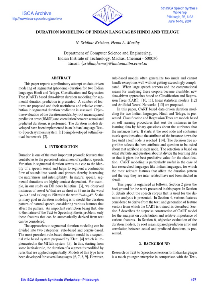 Hindi and Telugu Phoneme Duration Modeling | PDF | Speech Synthesis ...