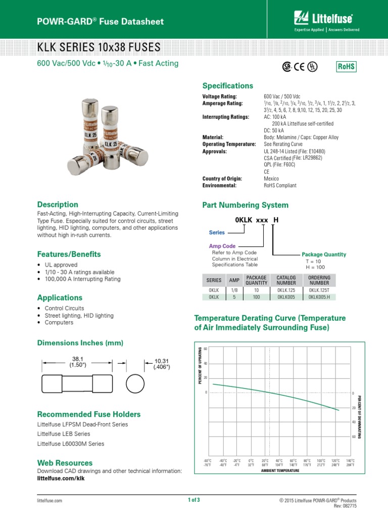 Littelfuse Fuse KLK Datasheet Fuse (Electrical) Electricity