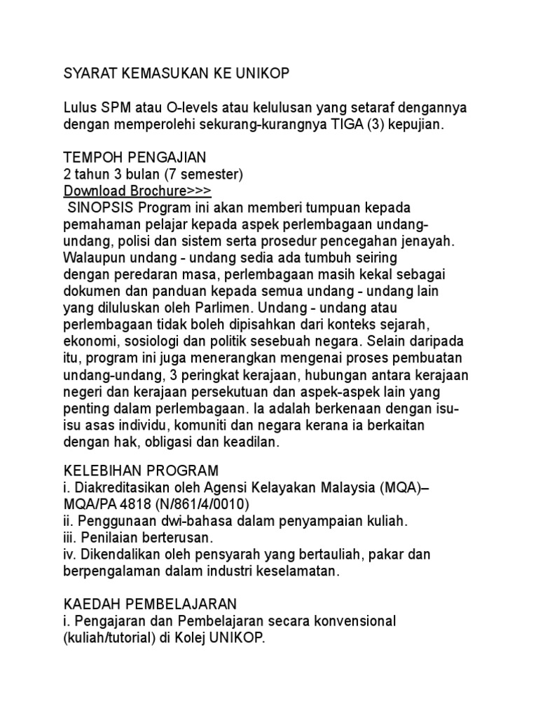 Syarat Kemasukan Ke Unikop Pdf