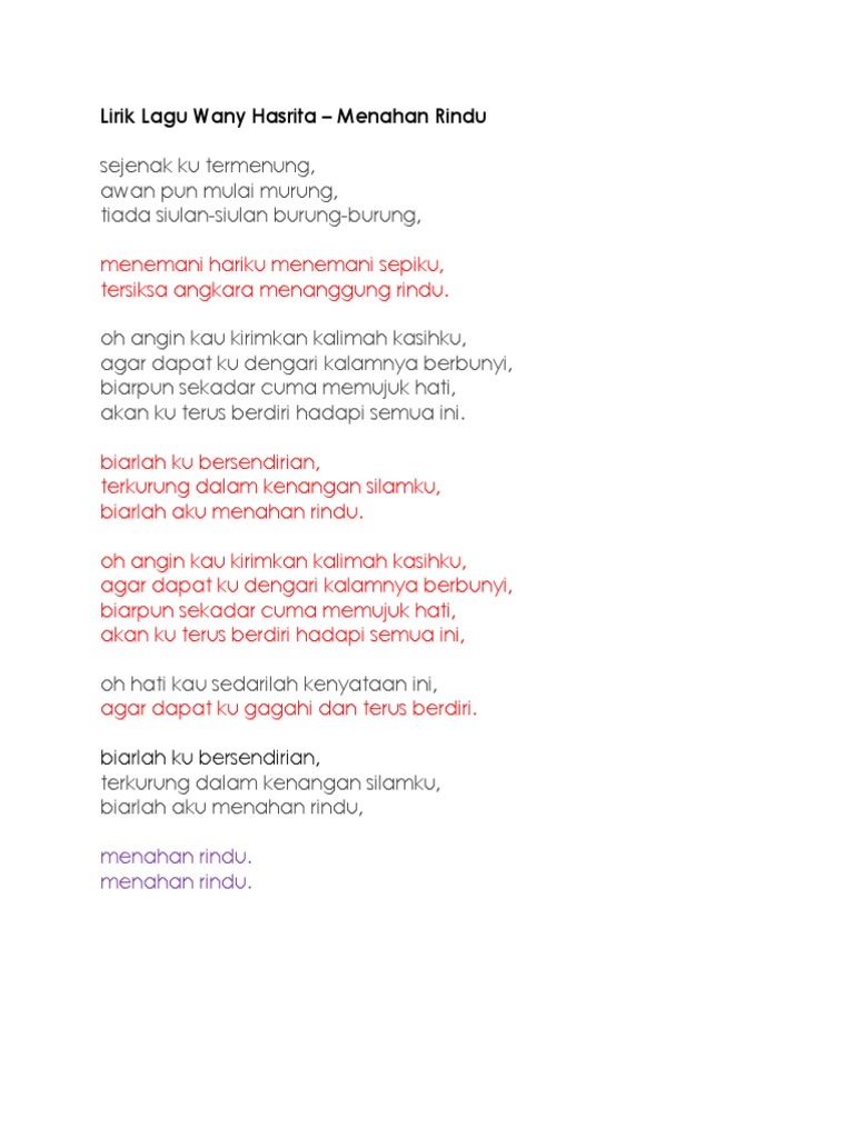 Lirik Lagu Wany Hasrita