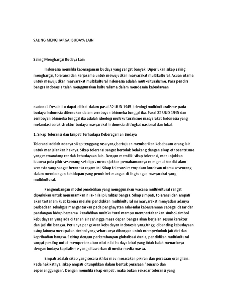 Contoh Perilaku Menghormati Budaya Daerah Lain Adalah Studi Indonesia