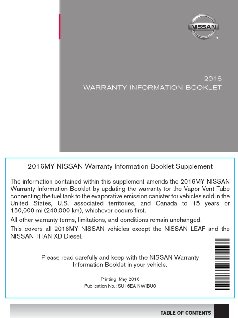 2016 Nissan Warranty Booklet PDF PDF Transmission (Mechanics