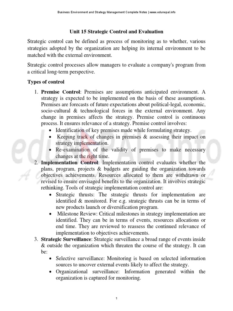Strategic Control and Evaluation Process | PDF | Strategic Management ...