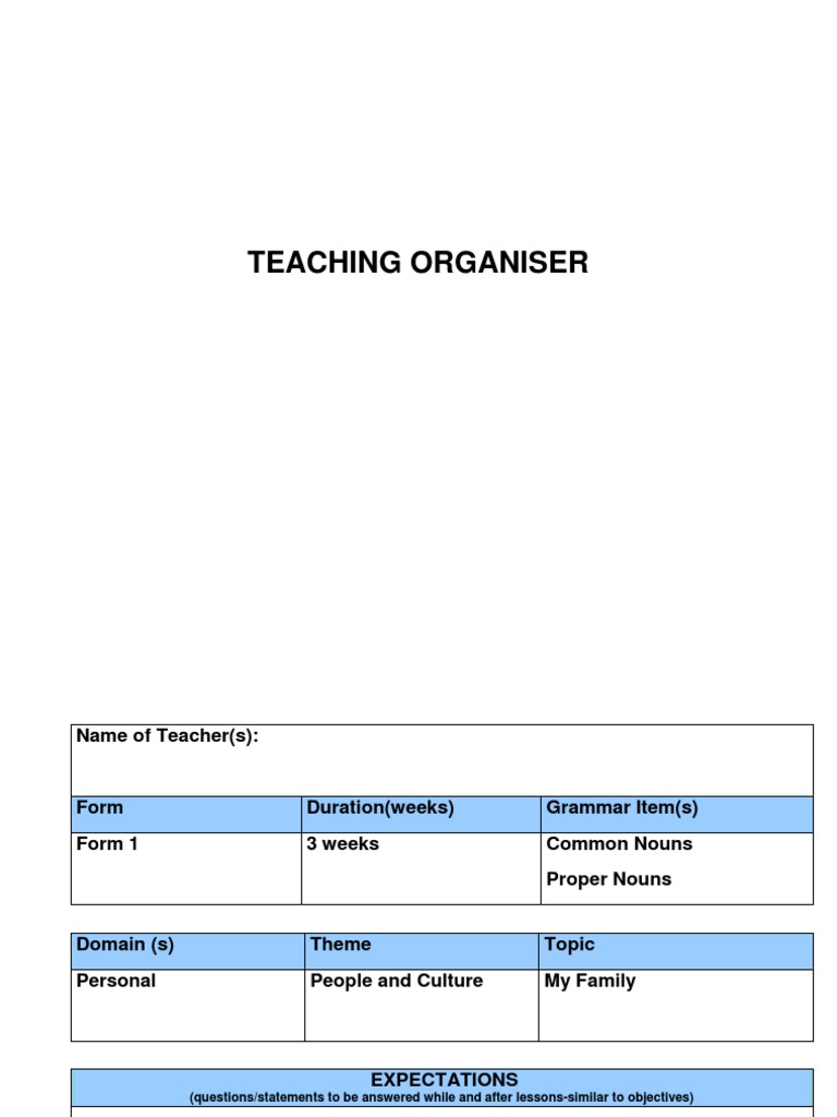 Teaching Organiser PDF Educational Assessment Sentence (Linguistics)