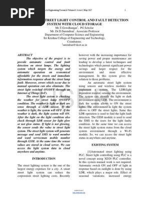 Automatic Street Light Control And Fault Detection System With Cloud Storage Street Light Internet Of Things