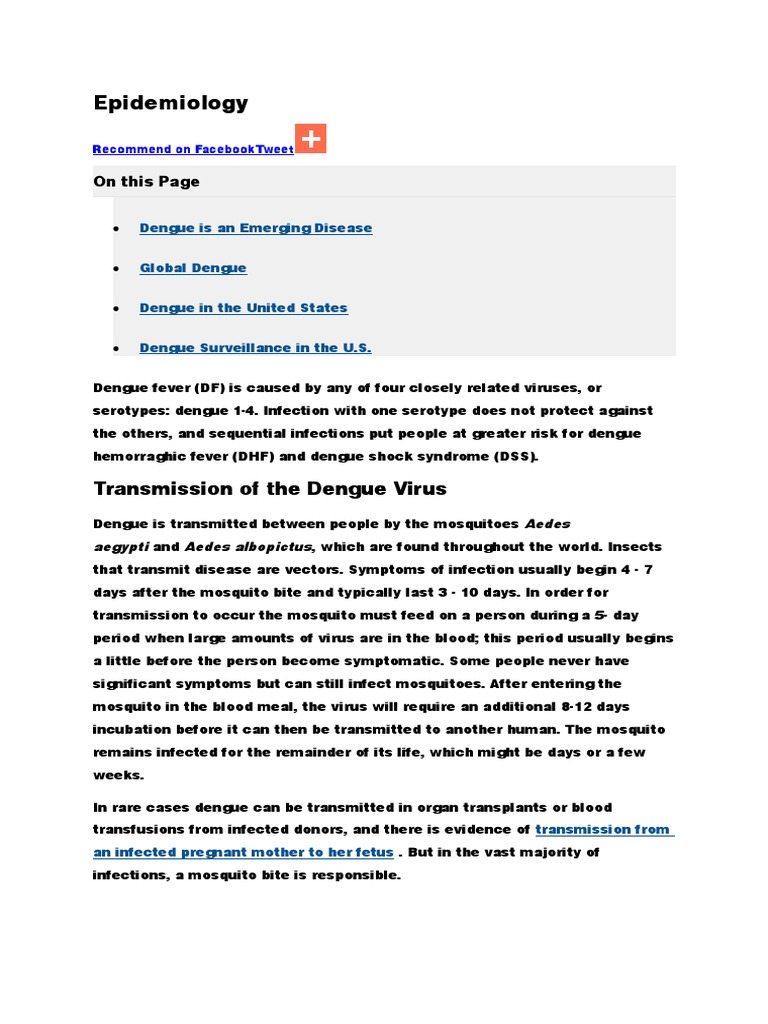 Dengue Epidemiology Overview | PDF | Mosquito | Transmission (Medicine)
