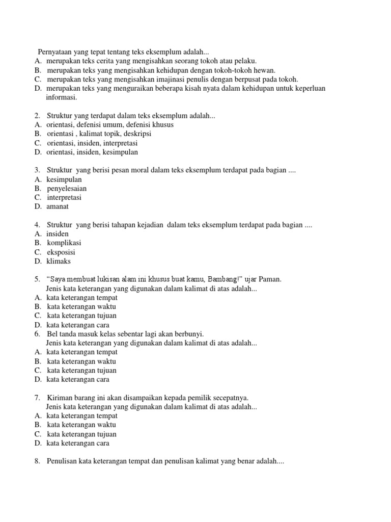 Soal Teks Eksemplum