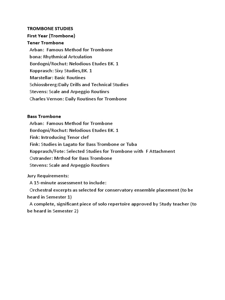 Trombone Studies First Year Trombone Tener Trombone Download Free