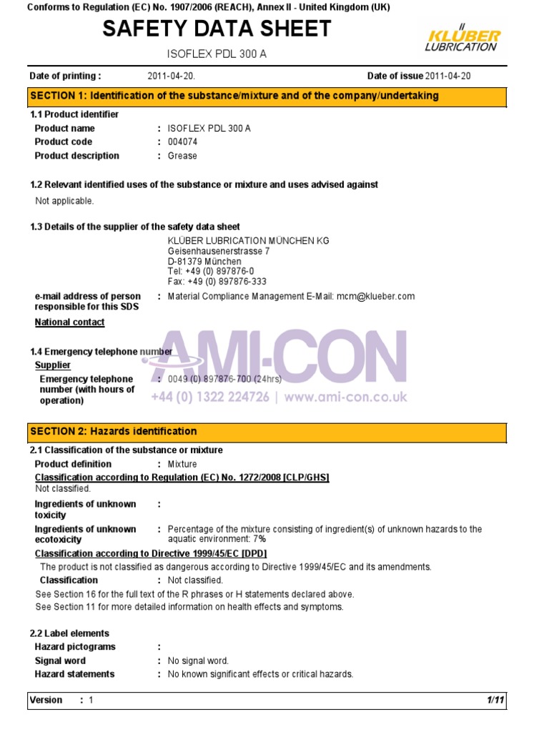 Kluber Lubrication Isoflex PDL300A MSDS Image.marked PDF Toxicity