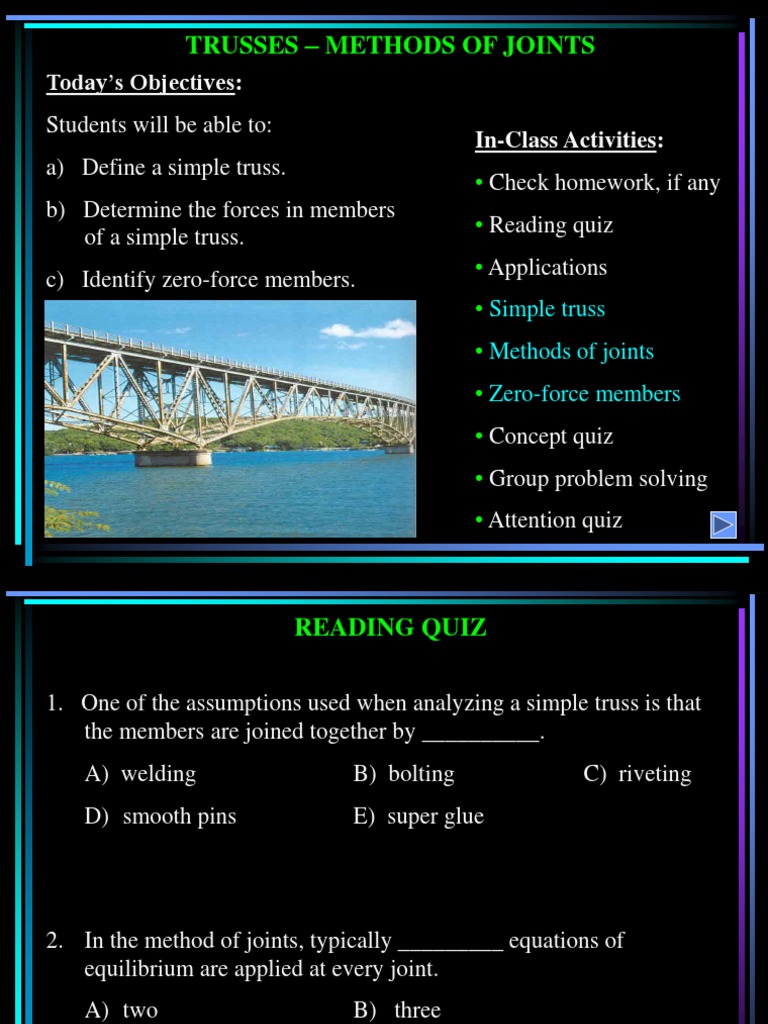Trusses Methods of Joints | PDF | Truss | Mechanical Engineering